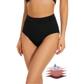 Leovqn Period Bikini Bottoms UPF 50+ Waterproof Swimming Shorts Light Flow Periods Swimwear for Women Girls Teens, black