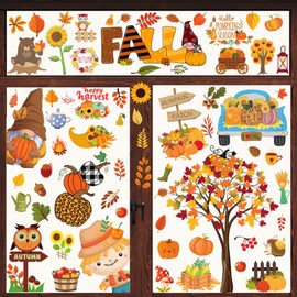 Fall Window Clings for Kids Glass Autumn Window Clings Double Sided Truck Pumpkin Maple Leaves Decals Stickers for Autumn Thanksgiving Harvest Fall November Decorations for Office