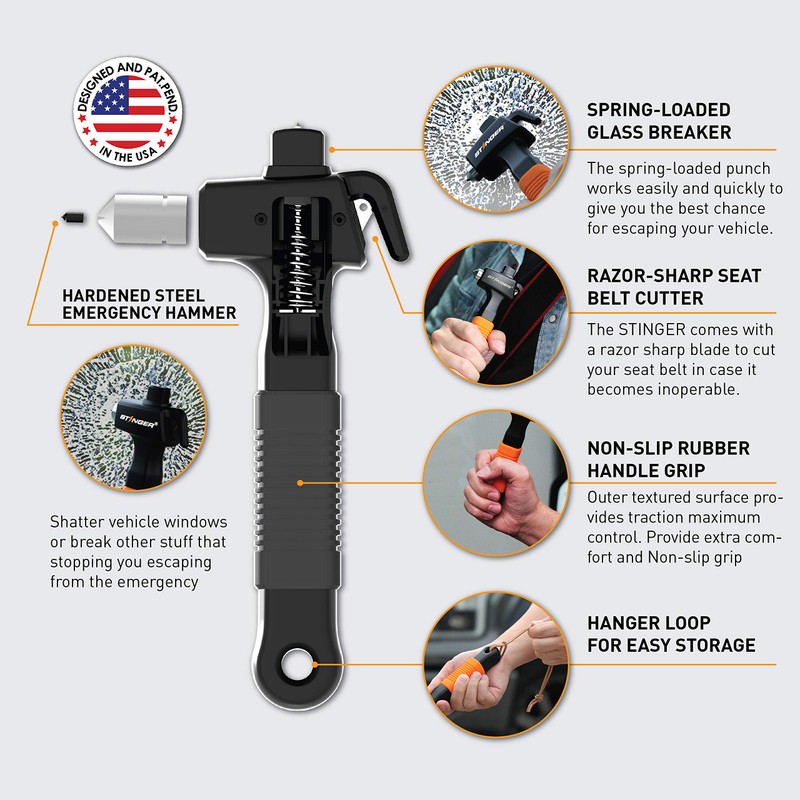 Stinger Super Duty Car Emergency Escape Tool, Hardened Carbon Steel