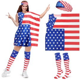 Liitrsh American Flag Dress Set for Women Include Patriotic Flag Dress American Flag Socks Bandana for 4th of July(M/l)