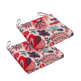 Makimoo 2-Pack Outdoor/Indoor Wicker Patio Seat Cushion Pad with Ties - Dining Chair Cushion, 17" x 17" (Blue and Red Leaves)