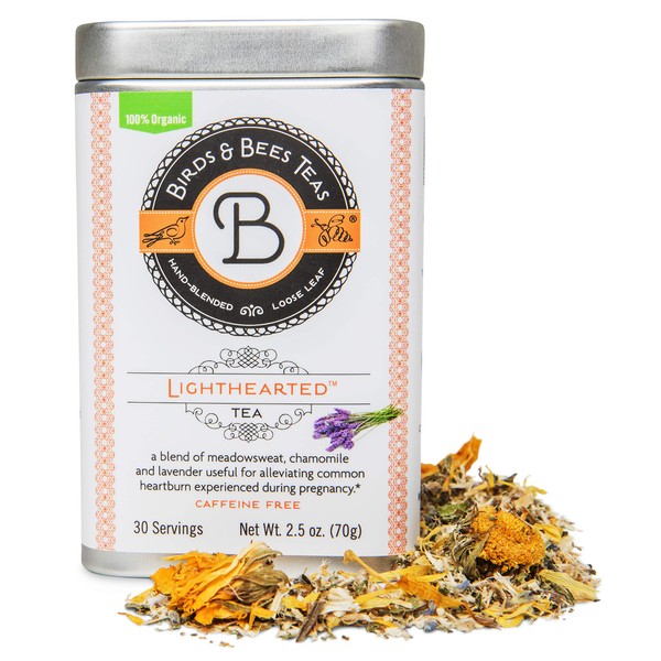 Birds & Bees Teas - Organic Heartburn Relief for Acid Reflux and Pregnancy Heartburn Tea - Lighthearted Tea is a Delicious Natural Remedy for Pregnancy Heartburn Relief, 30 Servings, 2.5 oz