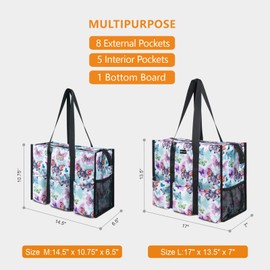 TOPDesign Utility Water Resistant Tote Bag with 13 Exterior & Interior Pockets, Top Zipper Closure & Thick Bottom Support (Butterfly)