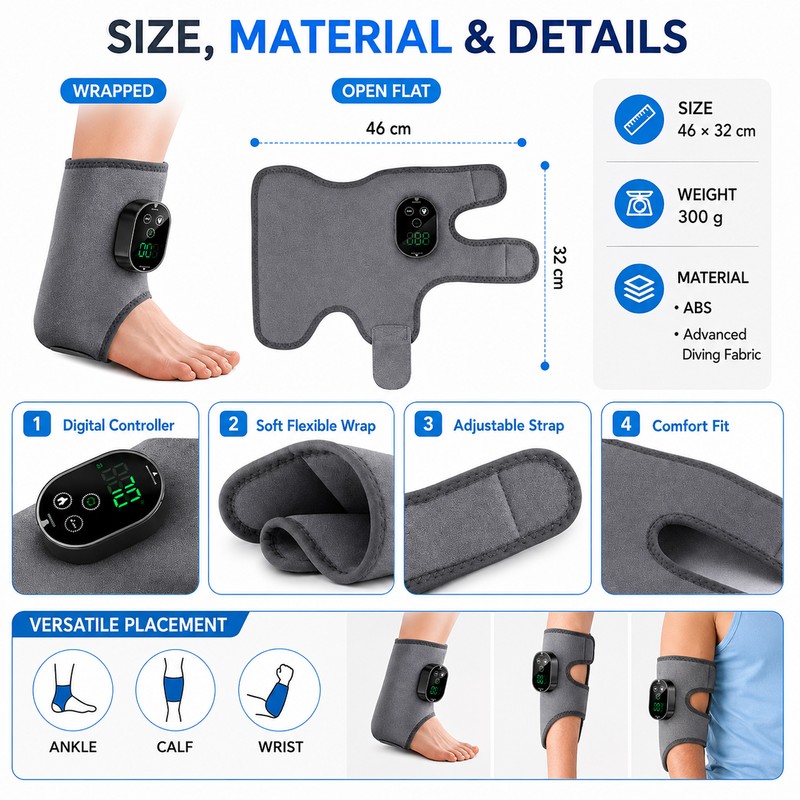 Rechargeable Ankle & Wrist Wrap with Adjustable Warmth and Vibration