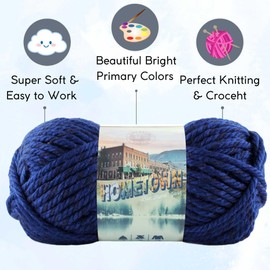 Lion Brand Hometown Fort Worth Blue 135-109 (6-Skeins - Same Dye Lot) #6 S Bulky Acrylic Yarn for Crocheting and Knitting with Project Bag