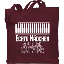 Shirtracer - Jute bag, fabric bag, cotton bag, statement sayings for children, real girls play piano, 2 Bordeaux red