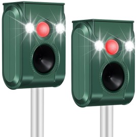 Cat Repellent Outdoor 2 Pack, Solar Animal Repeller Ultrasonic with Motion Sensor and Flashing Light - Waterproof Skunk Deer Bird Raccoon Squirrel Cat Deterrent for Yard Garden Farm