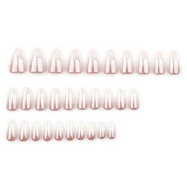 Chrome Press on Nails Short Almond Fake Nails Ombre Pink Full Cover Glue on Nails Artificial Reusable Nails French False Nails Stick on Nails for Women Girls Acrylic Manicure Tips Decorations 30Pcs