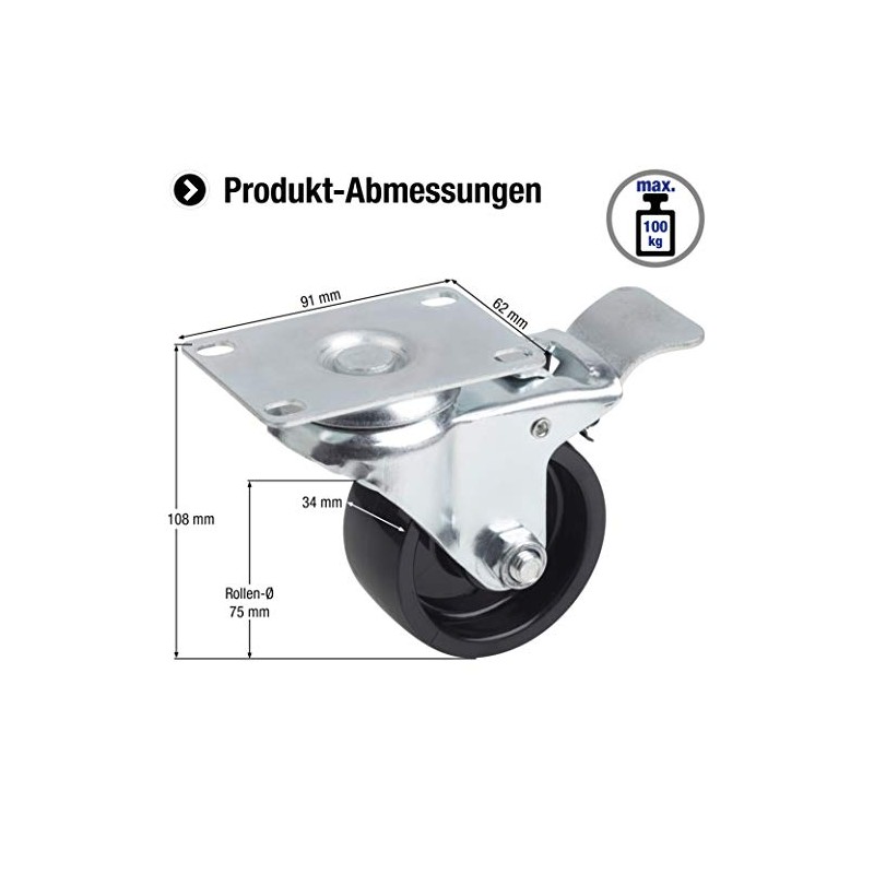 Metafranc Swivel Castor Diameter 75 mm – Lock – 91