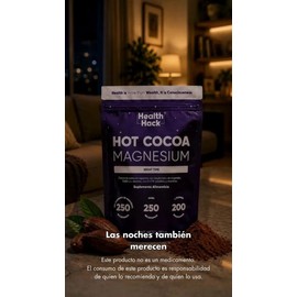 Hot Cocoa Magnesio Noche Bebida Cacao Polvo Azúcar 250 Bisglicinato Gaba 200 Teanina Htp Pasiflora Porciones 180 Health Hack