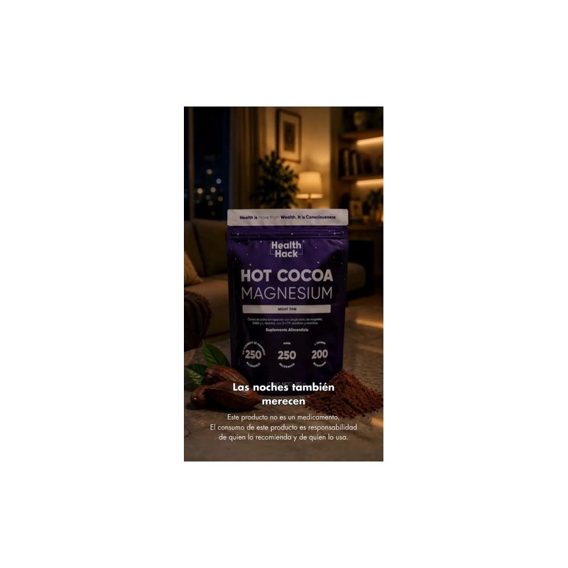 Hot Cocoa Magnesio Noche Bebida Cacao Polvo Azúcar 250 Bisglicinato