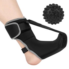 CUVZORA Plantarfasziitis Nachtschiene mit Massageball, Verstellbare Fersensporn & Fußbandage, Weiche Schiene zur Schmerzlinderung, Verbesserte Durchblutung (Schwarz, Größe M)