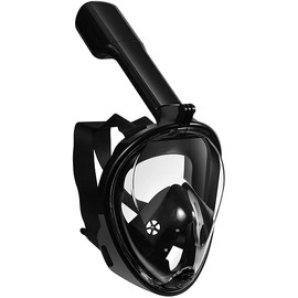 ECBUY Full Face 180° View with Anti-Fog and Anti-Leak Technology-Cutting-Edge Design Compatible Snorkel Mask- Panoramic Full Face Design See More (Black, Small/Medium)