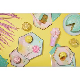 Harlow & Grey Pastel Splatter Pink, Yellow, Green with Silver Large Paper Plates, Pack of 8 Plates, Birthday, Wedding, Showers, Kids Parties, Disposable Party Plates