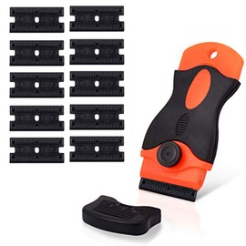 CANOPUS Plastic Razor Scraper Tool Non Scratch with 10 Double Edged Plastic Razor Blades, Glass Scraper, Plastic Scraper for Scraping Stickers, Labels and Decals from Glass, Windshields