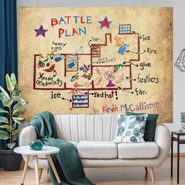 KIKIDOR Kevin Battle Plan Self Drawn Backdrop Vintage Kraft Paper 90s Christmas Children Birthday Party Supplies Classic Christmas Movie Home Wall Decor Portrait Photo Studio Props 9x6ft BJZYKI355