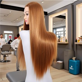 Mannequin Head 30% Real Hair 22"-24" Training Head Cosmetology Manikin Doll Head Practice Head for Hairdresser With Free Table Clamp(#27)