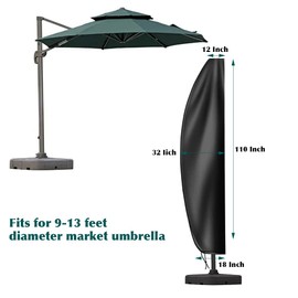 Erato Patio Umbrella Cover, 420D Oxford Fabric Waterproof UV Protection Windproof Outdoor Parasol Cover for 9ft to 13ft Umbrella, Black