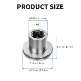FOCMKEAS 30 Pcs M8 Total Height 0.51 in (13 mm) Round Base T-Nuts,Brad Hole Tee Nut,Carbon Steel Round Base T-Screws,Thread with Mounting Screws,Flange Insert Female Thread Plate for Furniture