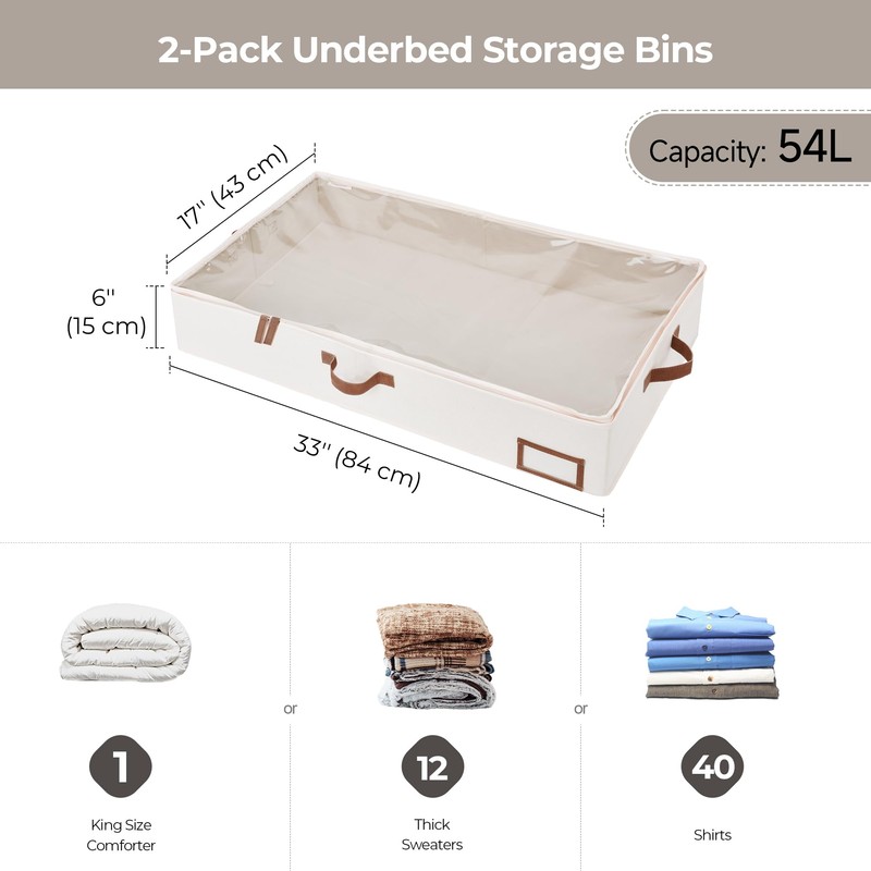 StorageWorks Large Under Bed Storage Containers with Handles and Label
