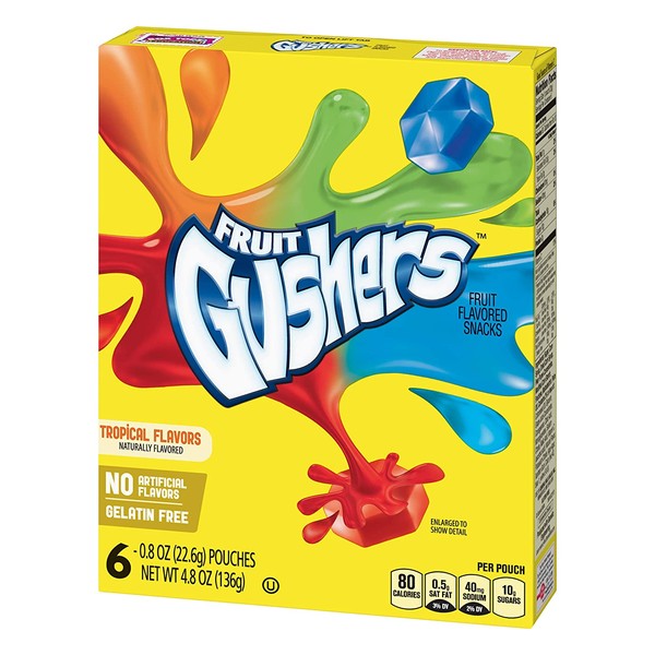 Tropical Flavors Fruit Gushers Fruit Flavored Snacks, 6 Count, 4.8oz