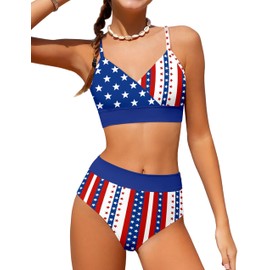 DONWEN Girls 4th of July Swimsuit 15-16 Years 4th of July Bathing Suit Girls Star Patriotic American Flag Print Fourth of July Bathing Suits for Girl USA Swimsuit