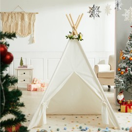 Asweets-Kids Teepee Tent Children Play Tent White Tipi Tents Indoor Outdoor Play Tent Cotton Tent for Girls and Boys Kids Teepee