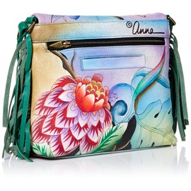 Anna by Anuschka Women's Genuine Leather Flap-Over Cross Body | Hand Painted Original Artwork | Whimsical Garden