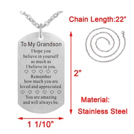FALOGI To My Grandson Gifts Necklace from Grandma, Meaningful Grandson Dog Tag, Jewellery for Grandson