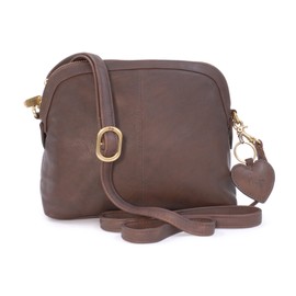 Gigi - Women's Small Leather Cross Body Bag - Shoulder Bag With Long Adjustable Strap - With Heart Keyring Charm - OTHELLO 10190 - Brown