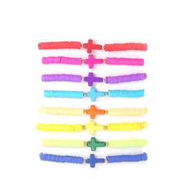 A-yeite 8Pcs Rainbow Heishi Surfer Bracelets Set for Women Colorful Polymer Clay Cross Stretch Bracelets Beads Elastic Stackable Bracelet Summer Beach Friendship Jewelry Gifts