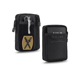 Sayram SP5 EDC Bag Tool Organiser, Small Tool Bag with Velcro Fastening, EDC Pouch Tactical Bag with 6 Pockets for EDC Equipment, Multitool Organiser with Zip - Black