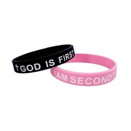 Pingyongchang GOD is First IM Second Christian Silicone Bracelets Cross Inspirational Bible Verses Pray Religious Rubber Bracelet for Women Men Faith Friendship Couples Gifts-Big Black Pink