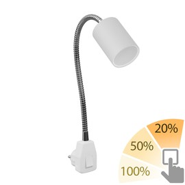 ledscom.de WAIKA GU10 Socket Lamp Gooseneck Switch White with GU10 LED 3 Levels Dimmable Warm White