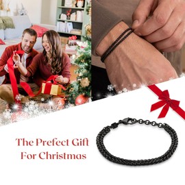 Galis Mens Bracelet - Stainless Steel Bracelet for Men, Non Tarnish Gold Plated Rope Chain Bracelet, Stylish Birthday Bracelets For Boys & Men, Double Layered Black Bracelet For Men - 8" Bracelet Set