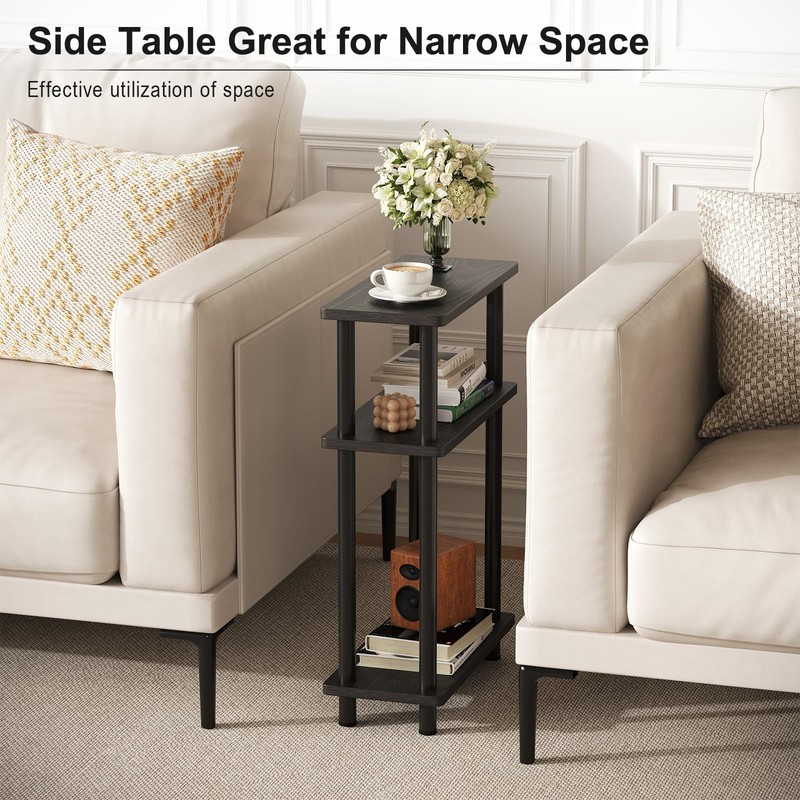 Apicizon Small Narrow Side Table, 3-Tier Skinny End Table with