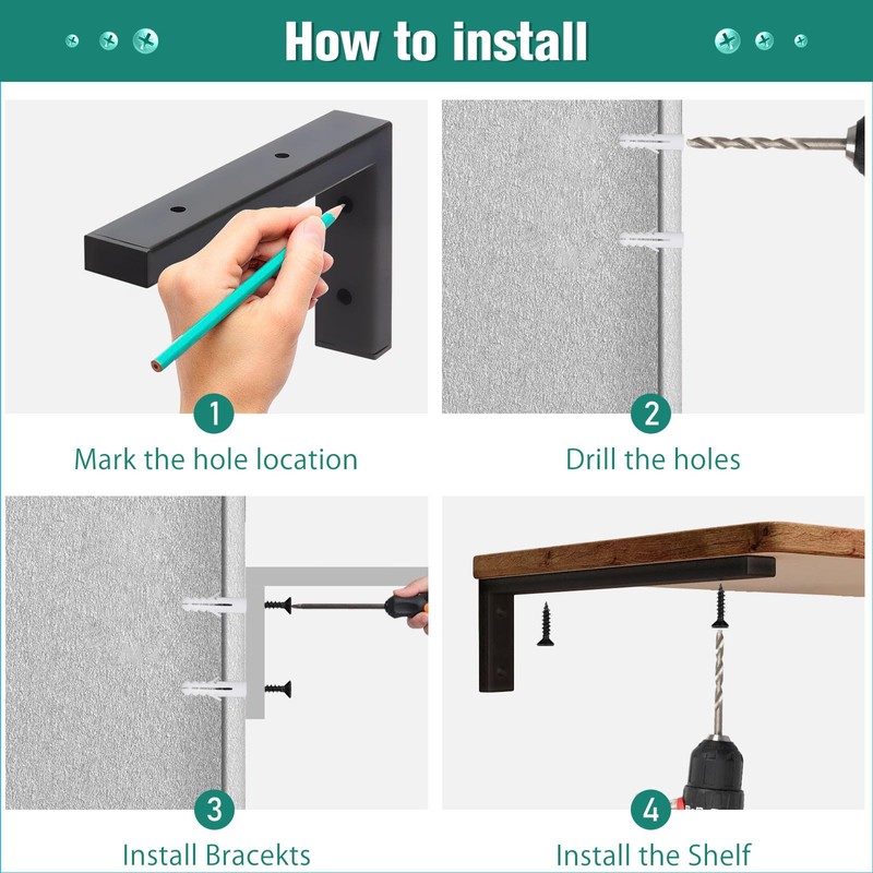 MLOQI 4 Pack Shelf Brackets Heavy Duty, Countertop Bracket, Wash