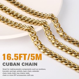 16.5FT Gold Cuban Chains 7mm Stainless Steel Curb Chain for Jewelry Making