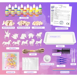 BLISSIQUEE Marbling Paint for Children, Wooden Craft Sets Bracelets Craft Set Children from 6 Years Gift Girls 4-12 Water Marbling Paint Creativity Toy Crafts (12 Colours)