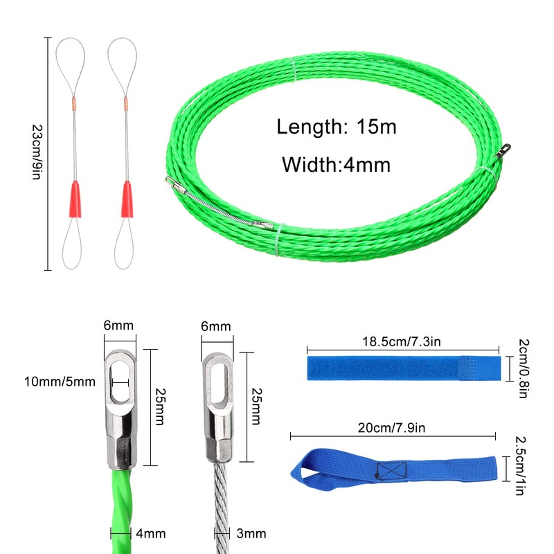 Cable Pulling Aid 50 m, Retractable Spiral Pull Wire with