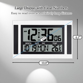 11.5" Large Display Digital Wall Clock Battery Operated with Big Numbers,Desk Clocks with Time Date Temperature, 2 Alarms with Snooze, Easy to Use for Bedroom, Living Room, Office,Gift for Elderly