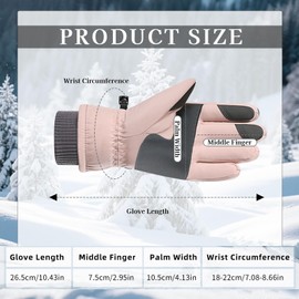 FuninCrea Thermal Ski Gloves Women, Windproof Touchscreen Winter Gloves Women Warm Snow Gloves for Skiing Outdoor Sports (Pink)