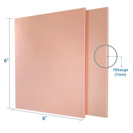 2 Pieces 99.9% Pure Copper Sheet, 6" x 6",18 Gauge(1mm) Thickness, Film Attached Copper Plate, Great for Jewelry, Crafts, modelers