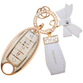 Simocky - Funda para llavero con llavero de diamante para Nissan Car Key Shell compatible con Nissan Altima Rogue Sentra Pathfinder Frontier Maxima Titan Murano Kicks Juke Versa (5 botones, lazo