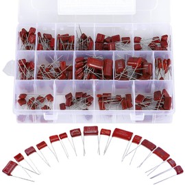 CBB Metallized Polypropylene Film Capacitors, 15 Types, 180 Pack, Large Capacitors, Metallized Polypropylene, 10nF, 400V-68nF, 630V, Polypropylene Film Capacitors, Storage Case Included