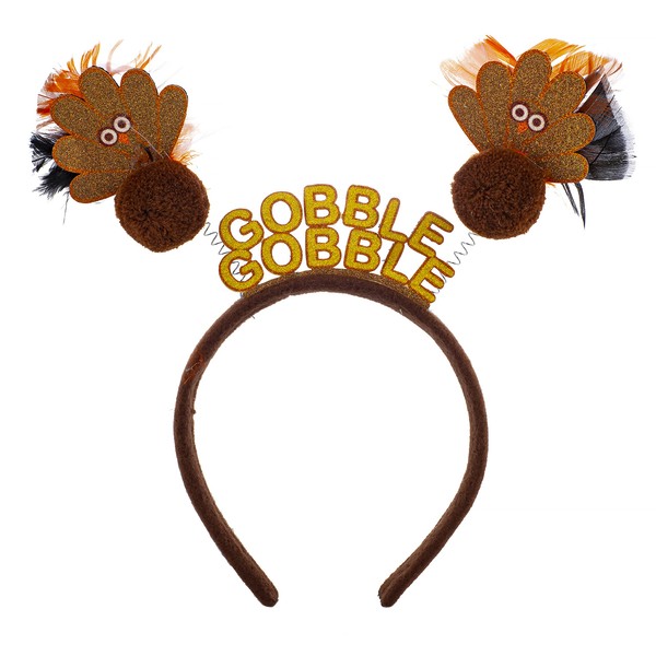 LUX ACCESSORIES Thanksgiving Gobble Gobble Turkey Pom Pom Bopper Fashion Headband