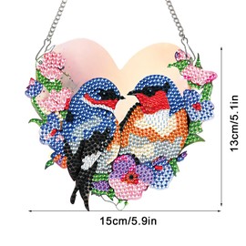 Diamond Art Painting Hanging Kit for Adults, Heart-Shaped Romantic Love Birds DIY Diamond Painting Acrylic Ornament, Diamond Art Pendant Window Suncatcher Wall Door Home Decor