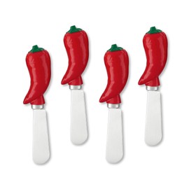 UP UPware Chili Pepper Cheese Spreaders, Hand-Painted Resin Handles with Stainless Steel Blades for Spreading Cream Cheese, Butter, Jam, or Sandwich, Set of 4