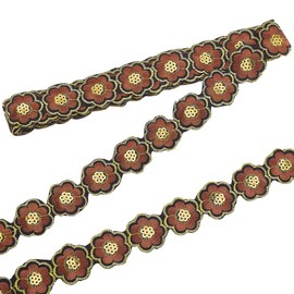 PH PandaHall 5 Yards Floral Embroidery Lace Trim, 1.6 inch Ethnic Jacquard Ribbon Flower Sewing Craft Edge Trim for Costume Bags Curtain Upholstery Home Decor, Saddle Brown