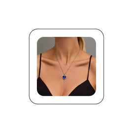 Inilbran Boho Sapphire Heart Pendant Necklace Blue Crystal Heart Necklace Vintage Gemstone Love Heart Choker Necklace Minimalist Necklace Choker Jewellery for Women and Girls, Metal, Sapphire
